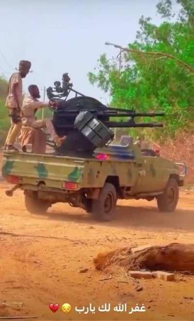 RSF fighters firing anti-aircraft gun (ZPU-4 KPV 14.5mm) at Sudanese Army location