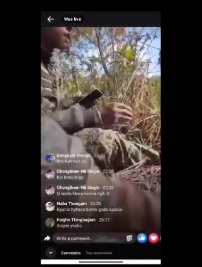 Kuki villagevolunteers ambushed Meitei volunteers while they were live on Facebook, resting and having food, seizing an SLR and INSAS LMG from them amidst the ongoing ethnic conflict in Manipur.