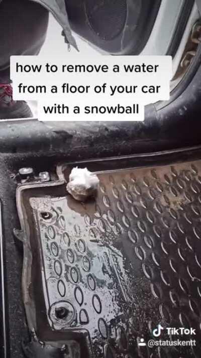 how to remove a water from a floor of your car with a snowball