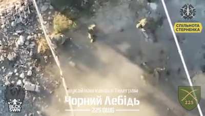 Drone operator from the “Black Swan” strike group of the 225th Assault Battalion of Ukraine drop grenade on a group of Russian soldiers, Kursk region