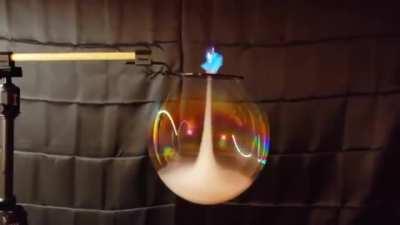 Inverted tornado ignited inside of a bubble