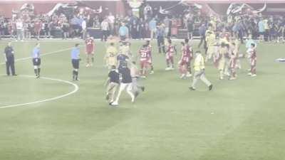 Pitch invader take down at the Barcelona vs New York Red Bulls match last night.