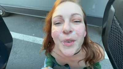 blowjob and facial in a parking lot