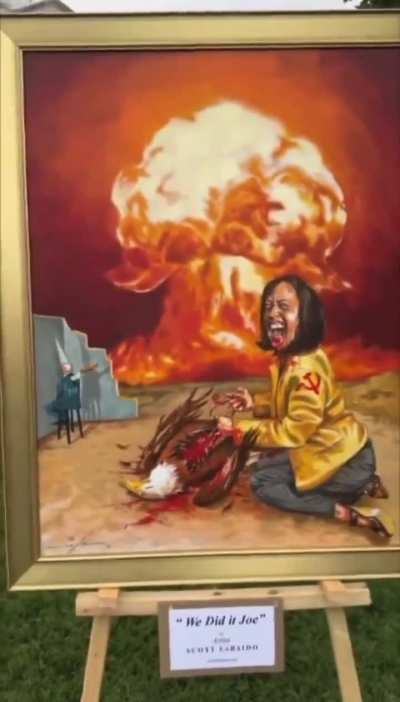 A MAGA artist reveals painting of Kamal Harris tearing apart a bald eagle and eating it