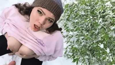 Getting cum all over me while outside in the snow