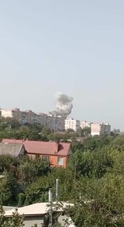 A video shows Russian guided aerial bomb (KAB) strike on Zaporozhye, Ukraine, with a direct hit on multi-story buildings