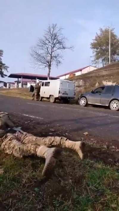 Armenian troops involved in street fighting against Azerbaijani forces in Shusha city