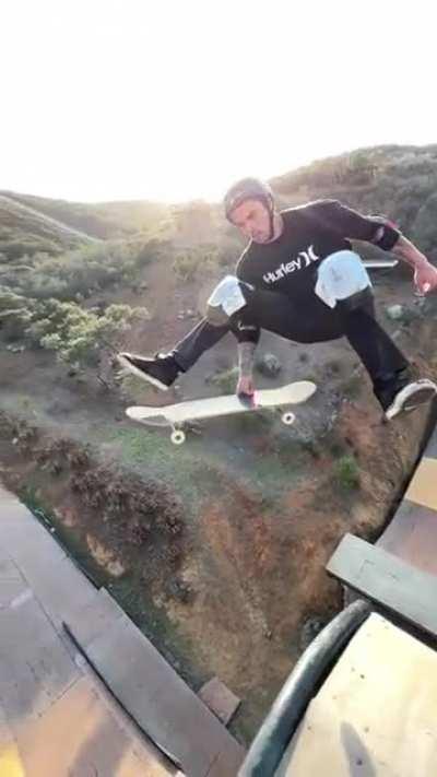 An incredible skateboard jump.