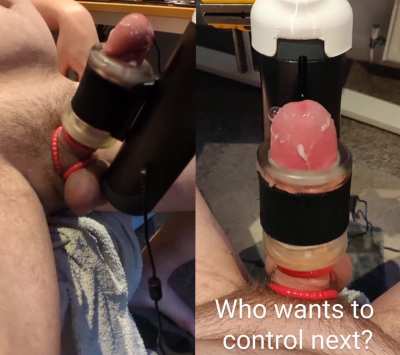 (26) Redditor milking my cock using remote controlled fleshlight while watching - who wants a go next? 😈🇬🇧