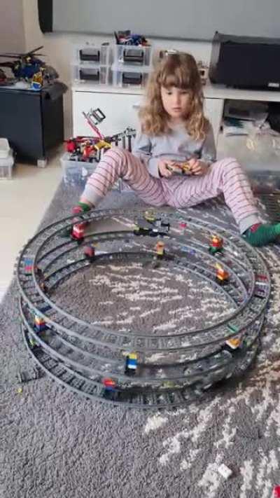 I made a lego track on top of another and me and my daughter were both mesmerized