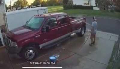 Dude washing a cab truck