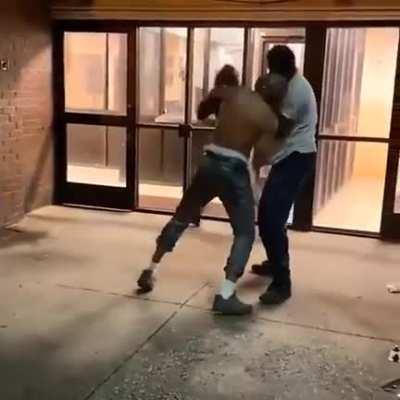 Young man throws hands with old head