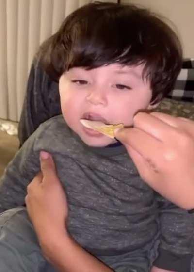 Baby tries queso for the first time