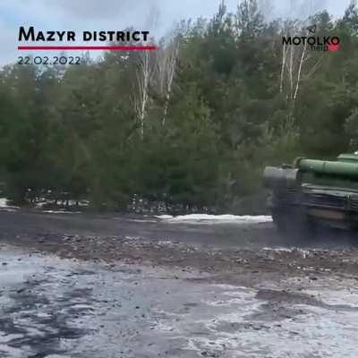 T-80BVM go towards the Chernobyl exclusion zone