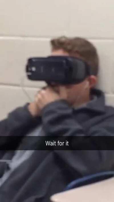 Playing a VR horror game in the middle of class