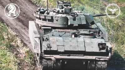 An M2A2 Bradley in service with Ukraine 47th Mech. Brigade on combat patrol duty