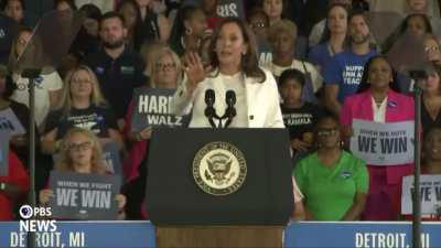 Kamala Harris shuts down Pro-Palestine protestors chanting &quot;we won't vote for genocide&quot; at Detroit Rally