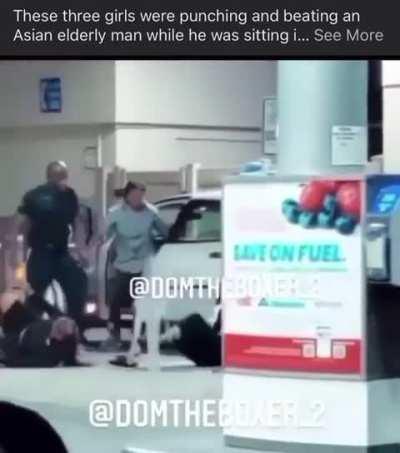 Three girls beating on old Asian man get taught a lesson