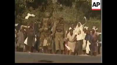 Nigerian-led ECOMOG peacekeepers taking control of Sierra Leone's northern town of Makeni, 1998.