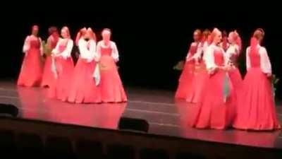 In the russian dance Berezka, women move with steps so short that it looks like they're floating