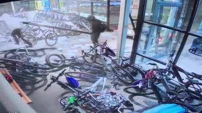 Failed break-in at our Denver showroom, a lot of damage in the store, but they didn’t get away with any bikes