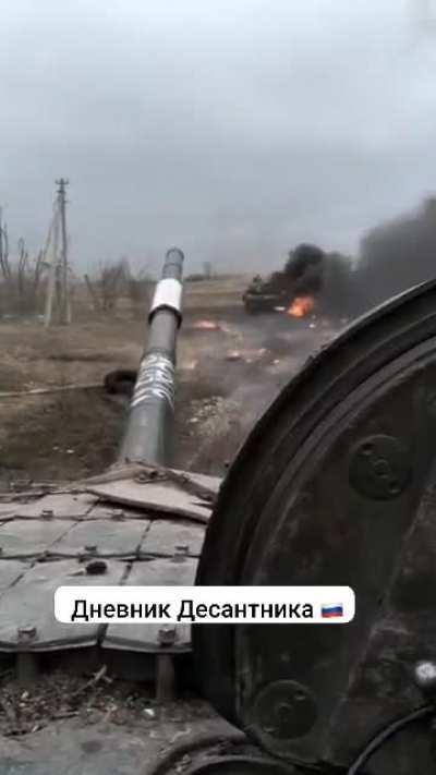 Archive, advancing russian tank hit by javelin. May, 2022.