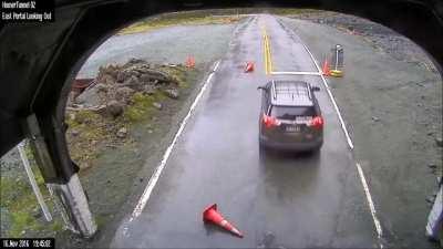 Road workers set up a CCTV to uncover who was moving the safety traffic cones. It turns out a Kea parrot (considered the most intelligent bird in the world) moved them to get attention from humans, in the hopes to get fed - New Zealand