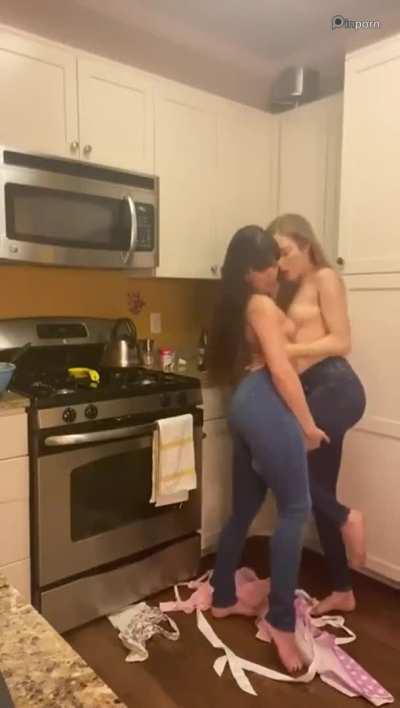 Makeout session in the kitchen