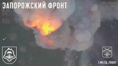 Ukrainian T-72 tank destroyed by krasnopol in a massive explosion. Zaporozhye 2023. 