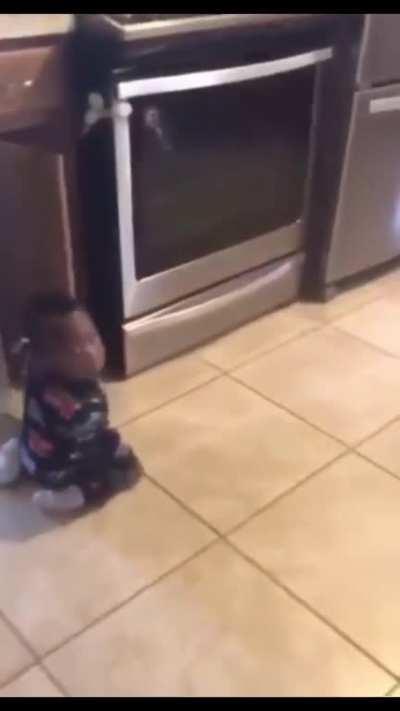 Mom told him to stay out of the cabinets and he just wouldn't listen