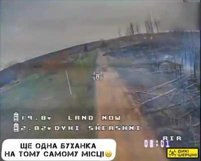 Ukrainian FPV drones destroyed two Russian loaves at the same place in 1 day 