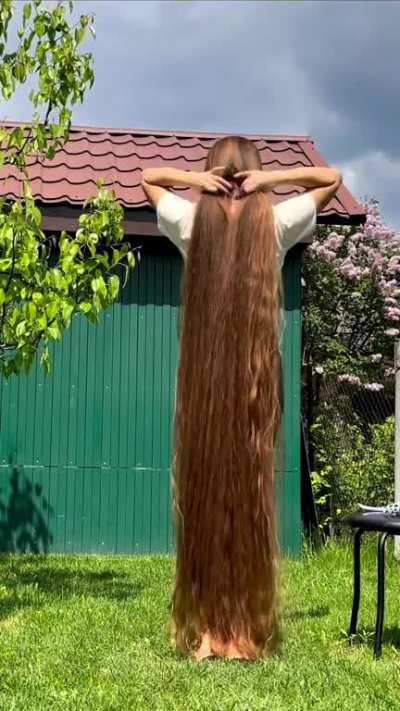 This lady showing off her lengthy hair