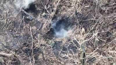 FPV drone of 47th Mechanized Brigade hits Russian soldier in dugout near Avdiivka and sends him flying few meters