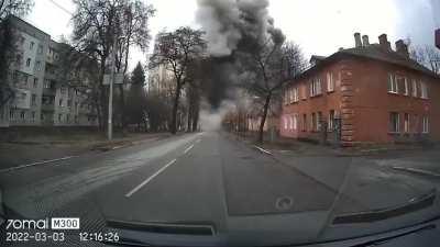 Chernihiv, Ukraine. Strike of a Russian cruise missile on residential neighborhoods