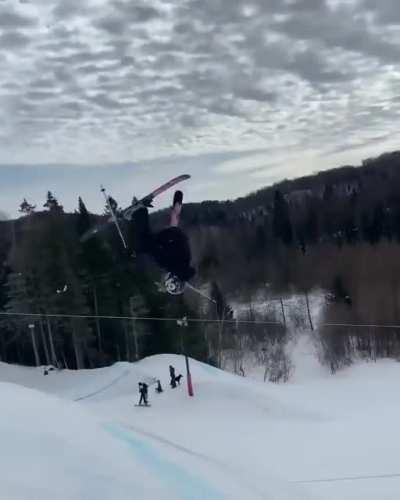 10-year-old does a Double corked 10 ski jump flawlessly on the slopes