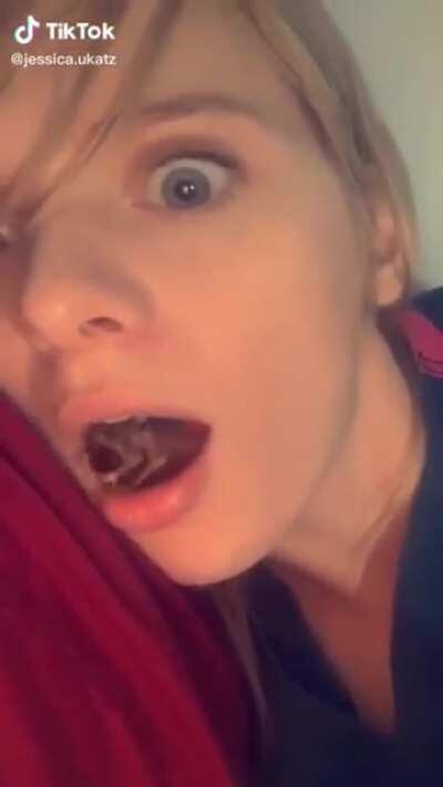 Hot blonde takes whole cock in her mouth.