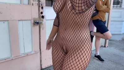 I love being watched in public wearing just a fishnet 
