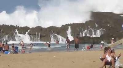 Natural barrier protecting a beach in Puerto Rico from massive waves