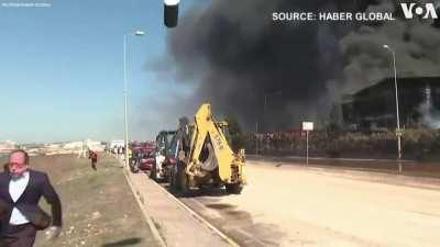 A tank exploded after a massive fire broke out at a chemical factory in Istanbul, Wednesday, September 18, 2019