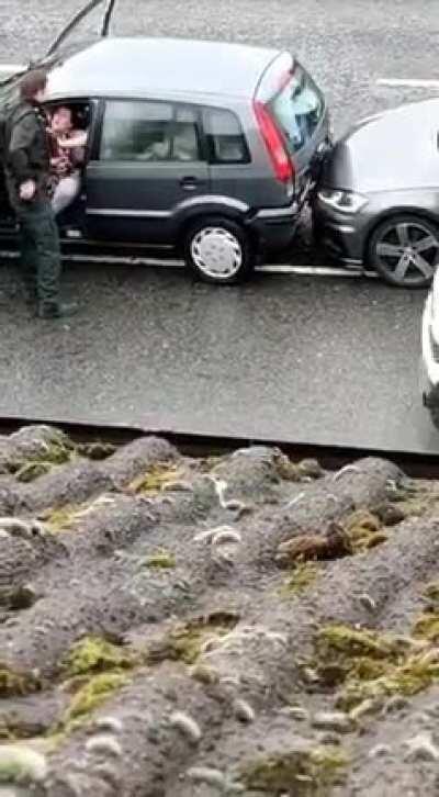 Hoods caught in stolen car in Lenadoon, West Belfast.