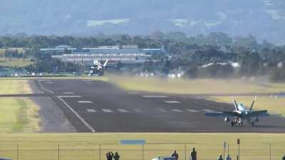 F/A-18 Hornets 30-40 knot Cross Wind Take-Off [Video]