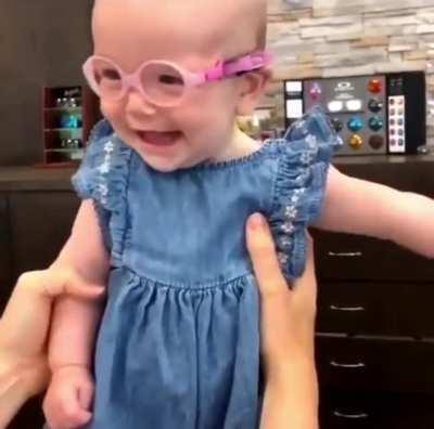 Little girl who is visually impaired sees her mom for the first time