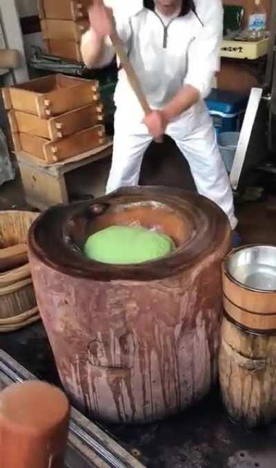 Making Mochi by hand.