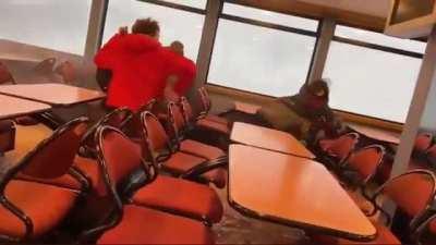 Waves from a storm in Hamburg, Germany were so powerful they bust through a ferry window.