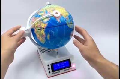 This radio plays radio stations from wherever the white stick triangulates on the globe