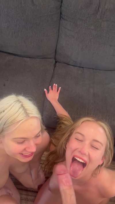 Cute blondes share a facial