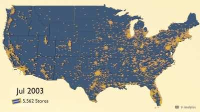 Blockbuster Video US store locations between 1986 and 2019