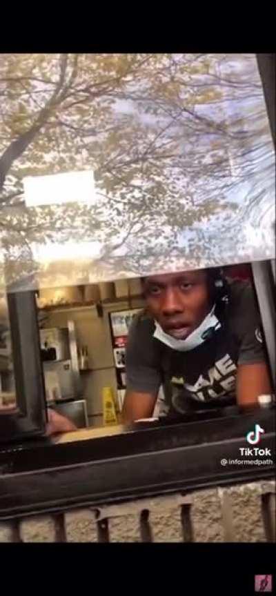 Fast food worker stands up to a Karen recording him