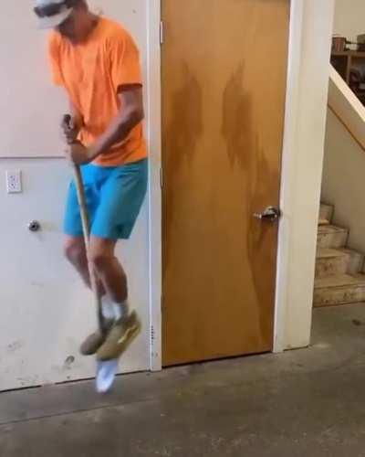 Using a shovel as a pogo stick.