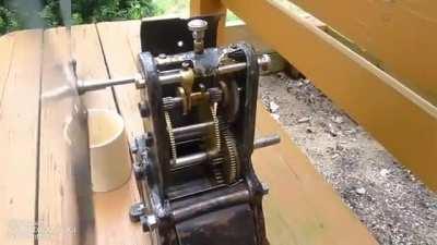 A Swiss wind-up fan from the 1910s. A spring motor provided a light breeze lasting about 30 minutes These were built for tropical countries and areas without electricity.